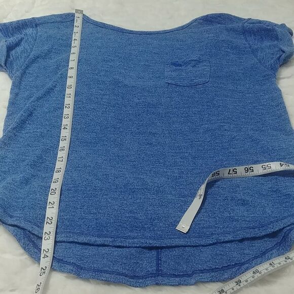 Abercrombie & Fitch M Blue Short Rolled Sleeve Low Back Top - Picture 6 of 9